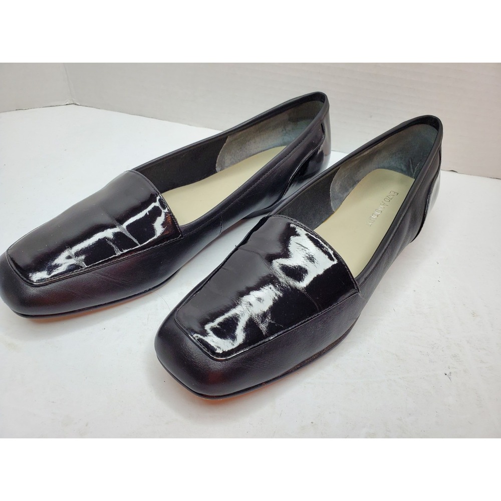 Enzo Angiolini Liberty Loafers Flats Black Patton Leather Mix Shoes Sz‎ 8N W/Box